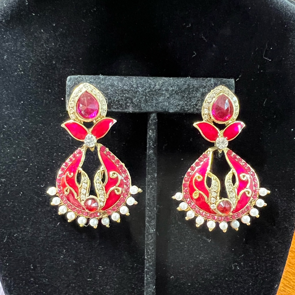 Indian Meenakari Hot Pink Earring